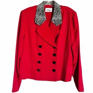 Vintage 90’s DJ Summers Red Double-Breasted Jacket with Animal Print Collar